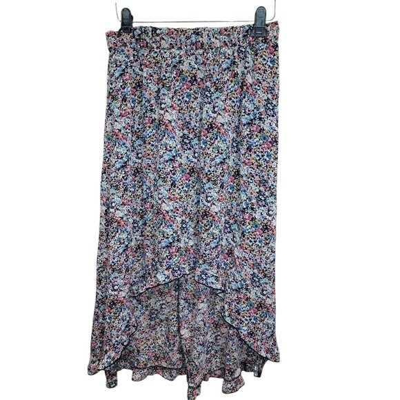 No Boundaries Womens XL(15-17) Floral High Low Midi Skirt Ruffle Hem Boho Summer - Picture 1 of 6